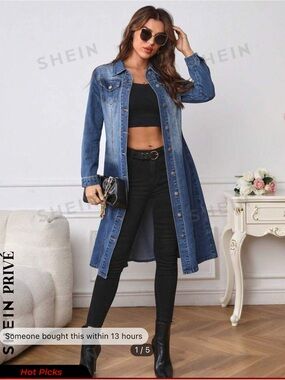 NWOT SHEIN Denim Longline Button-Up Jacket in Blue S